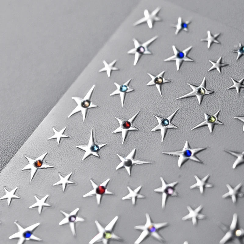 Colorful Rhinestone Laser Star Bronzing Gold Silver Pearl 5D Relief Self Adhesive Nail Art Decoration Sticker 3D Manicure Decals (ONLINE ORDER ONLY)