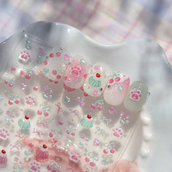 Colored Shiny Jelly Claw Paw Pudding Dessert Cherry Bowknot Cake Bow Tie Drink Food Love Heart Nail Art Sticker Manicure Decal (ONLINE ORDER ONLY)