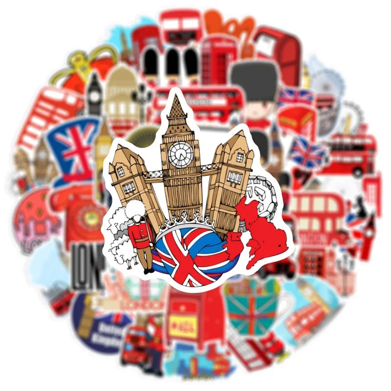 10/30/50PCS Red London Sticker Aesthetic PVC DIY Children's Korean Stationery School Supplies Decoration Scrapbooking for Kids (ONLINE ORDER ONLY)