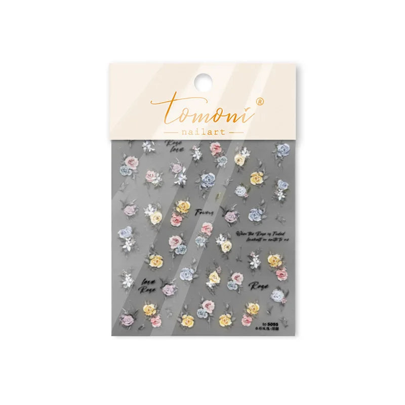 Watercolor Style Colourful Rose Flower Embossment Romantic Garden 5D Self Adhesive Nail Art Decoration Stickers Manicure Decals (ONLINE ORDER ONLY)