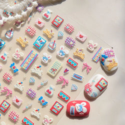 Graffiti Rabbit Dog Bunny Milk Strawberry Jewel Candy Knife Envelope Soft Relief Adhesive Nail Art Stickers Cute Manicure Decals (Online Order Only)