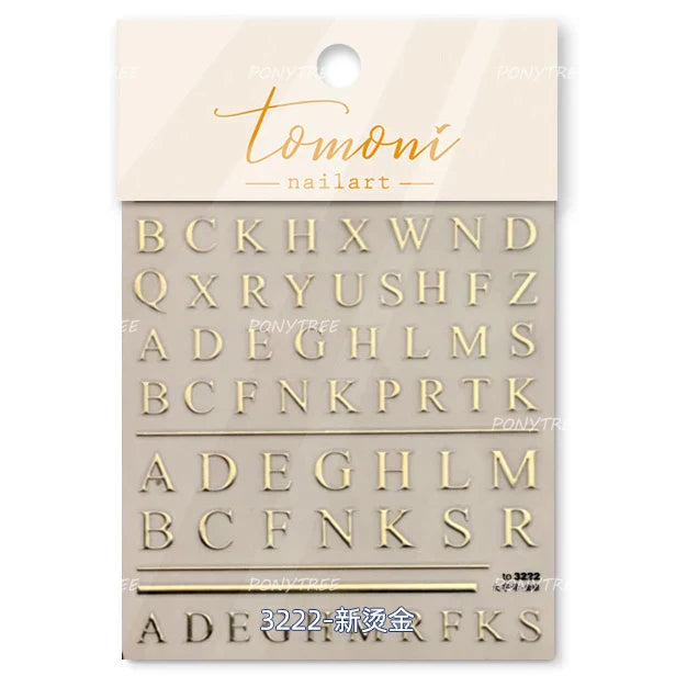 Romantic White Black Capital English Letters Chic Gold Punk Colorful Stamp Word 3D Self Adhesive Nail Art Sticker Manicure Decal (ONLINE ORDER ONLY)