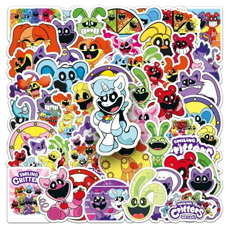 50pcs Smiling Critters Stickers for Laptop, Phone, Car, Scooter, Water Bottle, Suitcase, Refrigerator (Online Order Only)