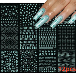 12PCS White Flowers Leaves 3D Nail Stickers Star/Moon/Sun Nail Art Decoration Decals Geometric Flower Stickers Nail Art Supplies (ONLINE ORDER ONLY)