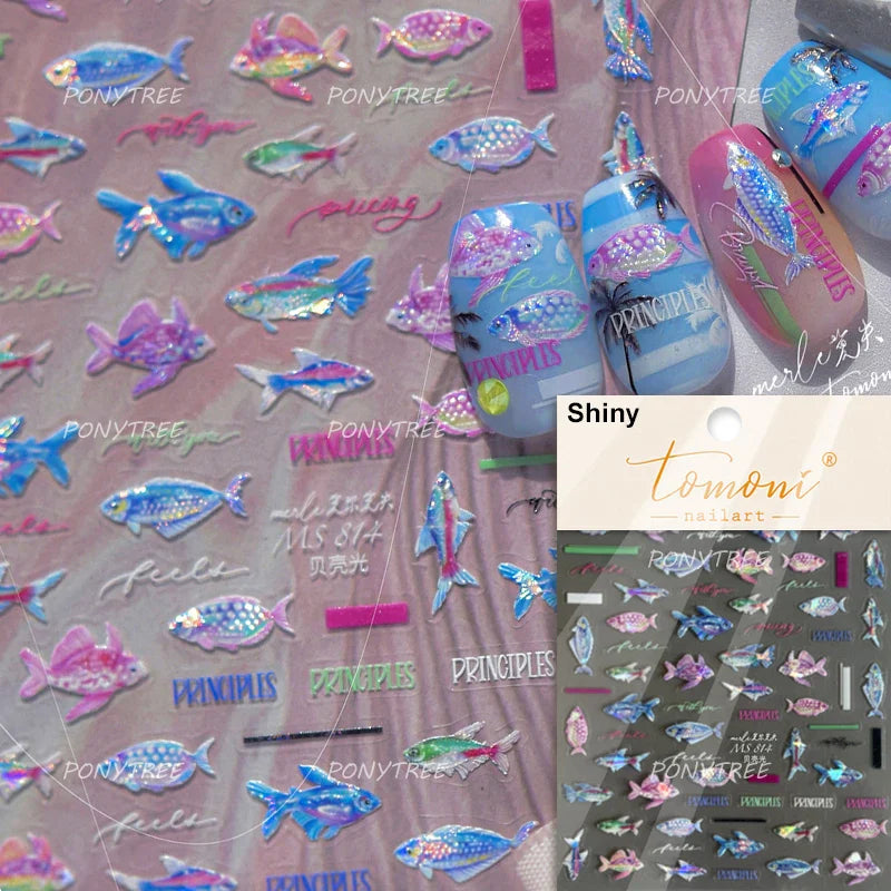 Ocean Elements Starry Sea Shoal of Fish School Water Bubbles Water Bubbles Adhesive Nail Art Decoration Sticker Manicure Decals (Online Order Only)