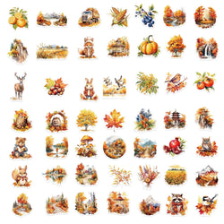 50pcs Waterproof Graffiti Cute Cartoon Autumn Animals Foods Stickers For Laptop Water Bottle Luggage Notebook Vinyl Decals﻿ (ONLINE ORDER ONLY)