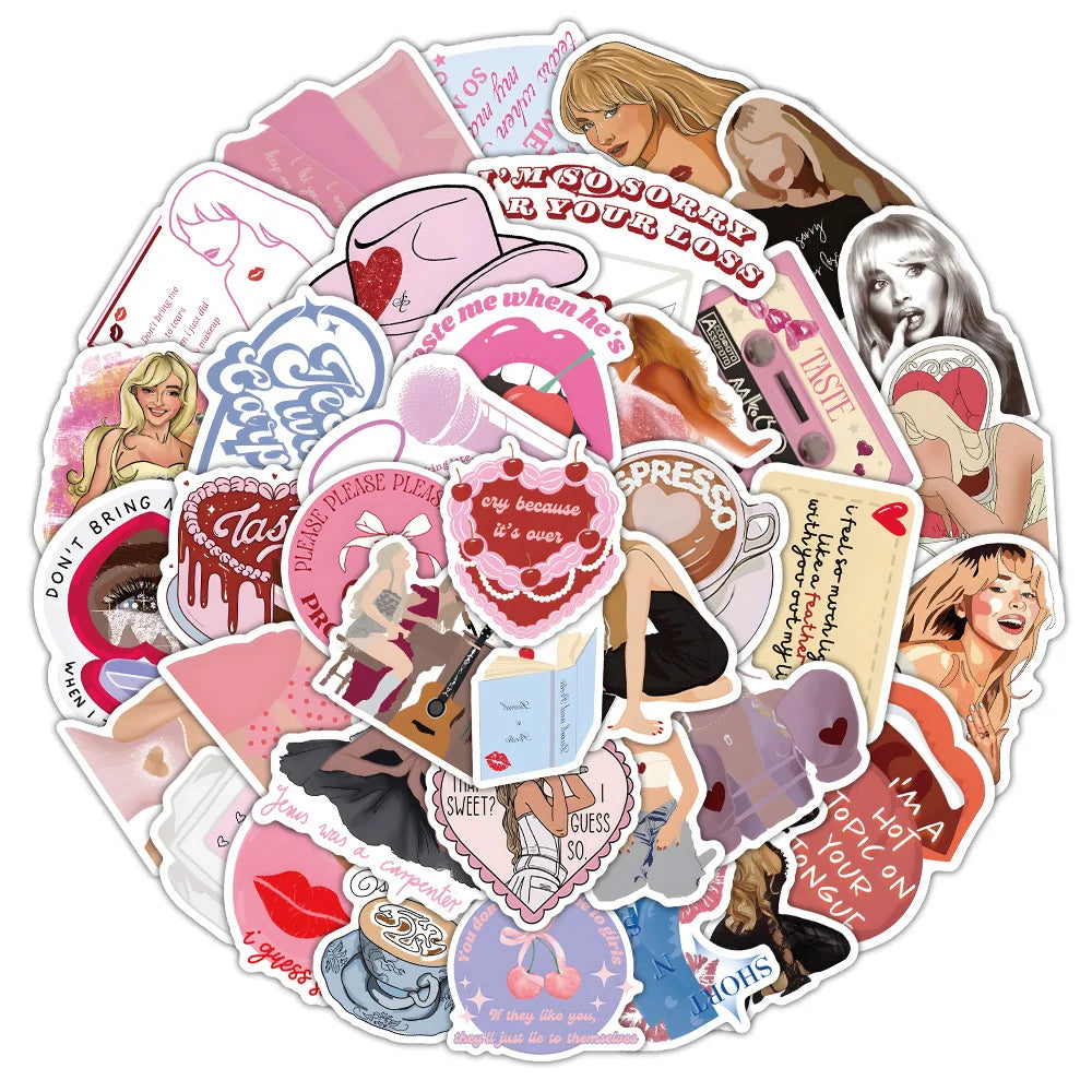 Sabrina Carpenter Stickers Pack: Cartoon, Funny, Graffiti, Laptop, Guitar, Bike Decals (Online Order Only)