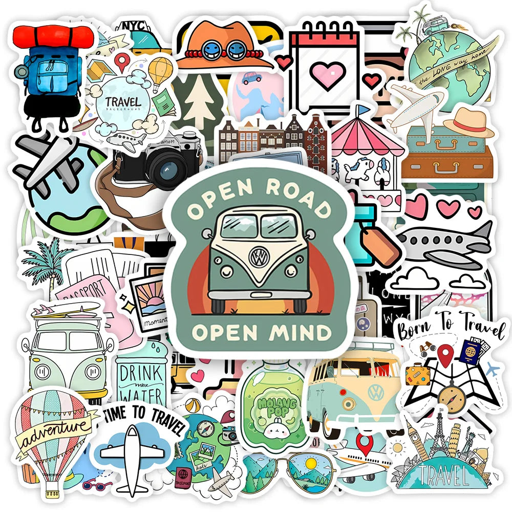 Cute Cartoon World Travel Stickers DIY Toy Gift Decorative Graffiti Decal for Phone Luggage Laptop Bottles Scrapbook Waterproof (ONLINE ORDER ONLY)