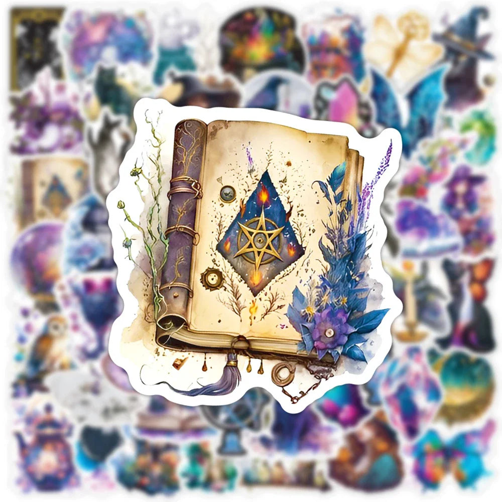 10/30/50pcs Cool Gothic Magic Witch Aesthetic Stickers Horror Goth Decorative Graffiti Luggage Car Wall Sticker Decals Kid Toy (ONLINE ORDER ONLY)