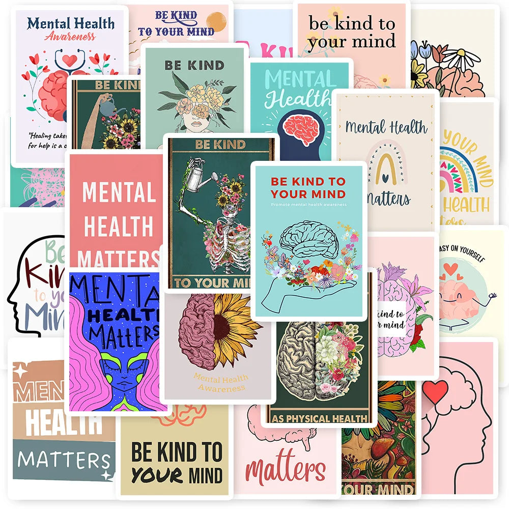 25Pcs Mental Health Awareness Sticker For Phone Cup Bottle Luggage Laptop Fridge Guitar Waterproof Decal Kid Gift Toy Decor (ONLINE ORDER ONLY)