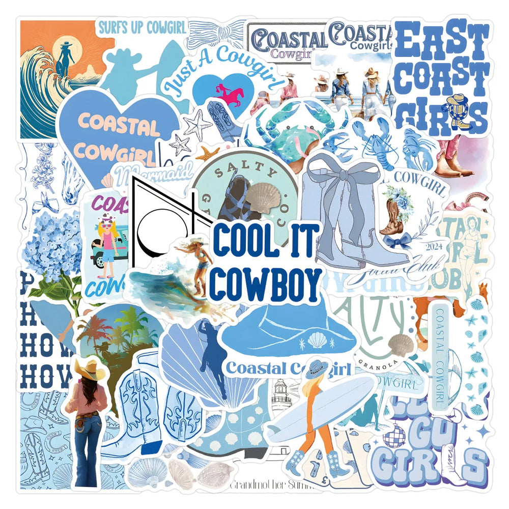 Cartoon Coastal Cowgirl Stickers for Phone Laptop Luggage Skateboard - Fun Gift Decals (10/30/55PCS) (Online Order Only)