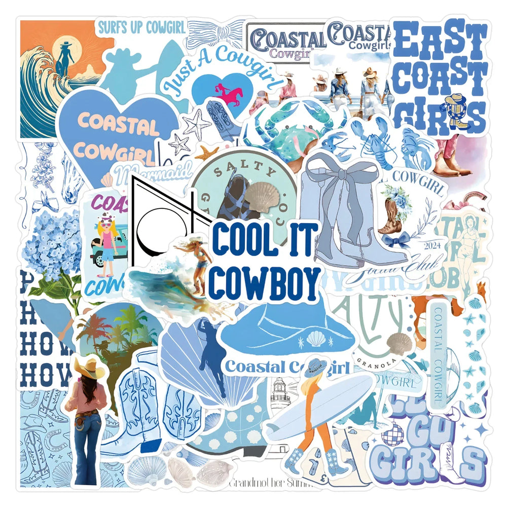 Cartoon Coastal Cowgirl Stickers for Phone Laptop Luggage Skateboard - Fun Gift Decals (10/30/55PCS) (Online Order Only)