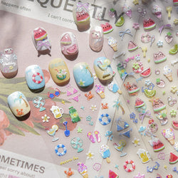 Summer Beach Bikini Watermelon Strawberry Ice Cream Soda Coconut Tree Fan Juice Crab Nail Art Decoration Stickers Manicure Decal (ONLINE ORDER ONLY)