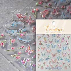 Chic Butterfly Flower Lily Lilium Narcissus Line Beautiful Blue Pearl Self Adhesive Nail Art Stickers Decorations Manicure Decal (Online Order Only)