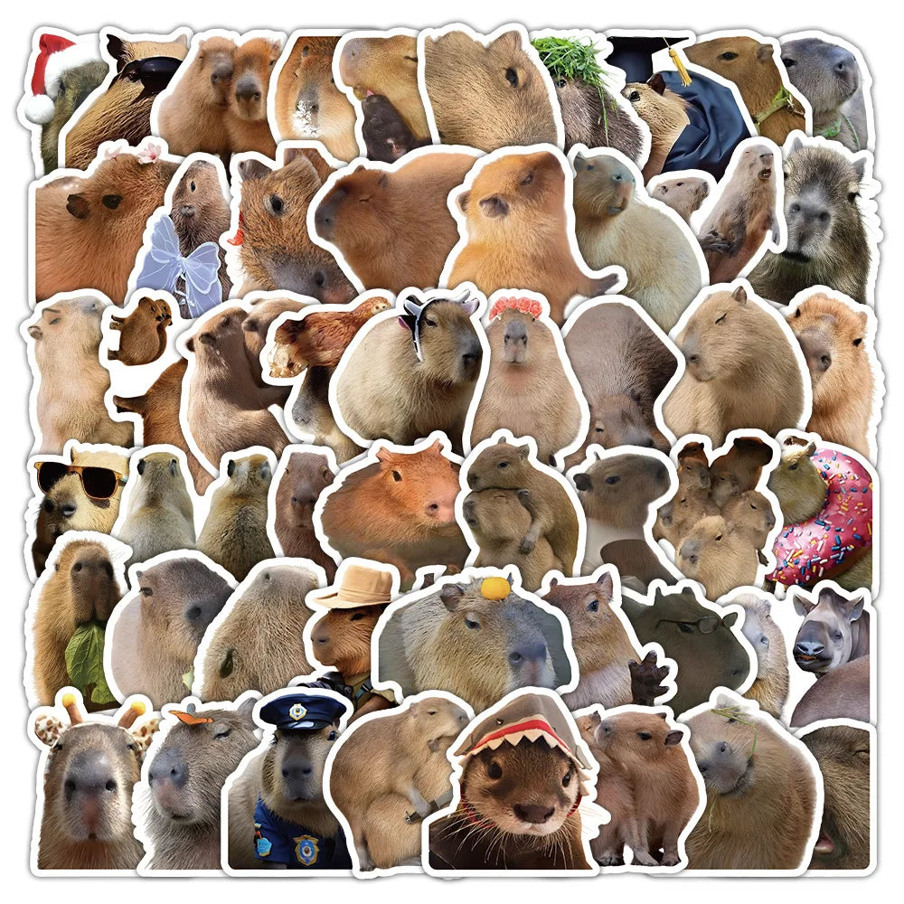 10/30/60PCS Cute Capybara Stickers Cartoon Toys Kids DIY Fridge Notebook Bike Laptop Notebook Car PVC Waterproof Graffiti Decals (Online Order Only)