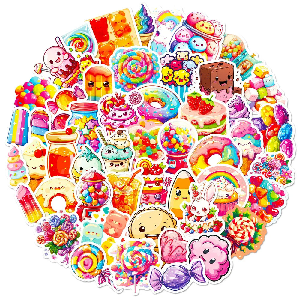 10/50PCS Cute Rainbow Colorful Candy Decoration Stickers DIY Skateboard Scrapbook Phone Notebook Laptop Fridge Wall Sticker Toy (Online Order Only)