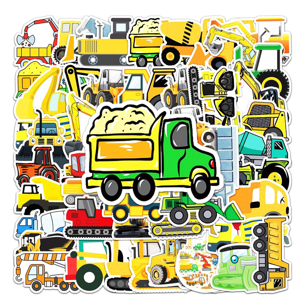 50Pcs Engineering Vehicle Cartoon Waterproof Vinyl Stickers (Online Order Only)