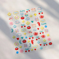 Flower Star Sun Grid Line Interesting Graffiti Tulip Cherry Apple Fruit Dot Painting Adhesive Nail Art Stickers Manicure Decals (ONLINE ORDER ONLY)