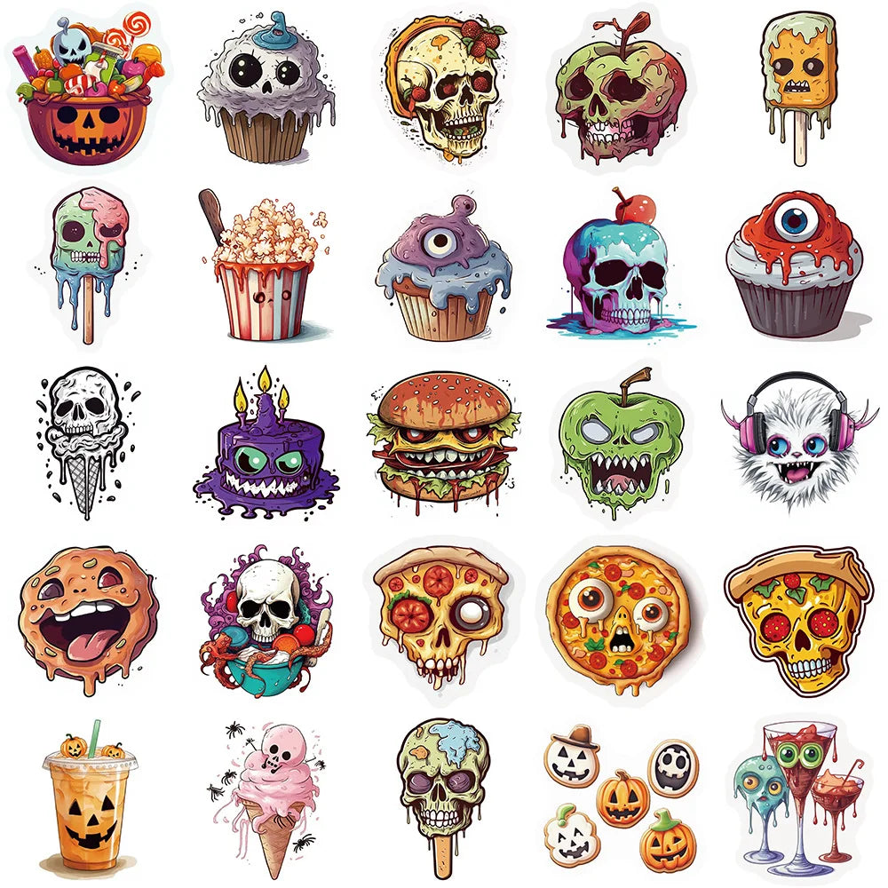 10/30/50PCS Funny Horror Skeleton Graffiti Stickers Decals Halloween Decoration Waterproof Skateboard Luggage Guitar Cartoon Toy (ONLINE ORDER ONLY)