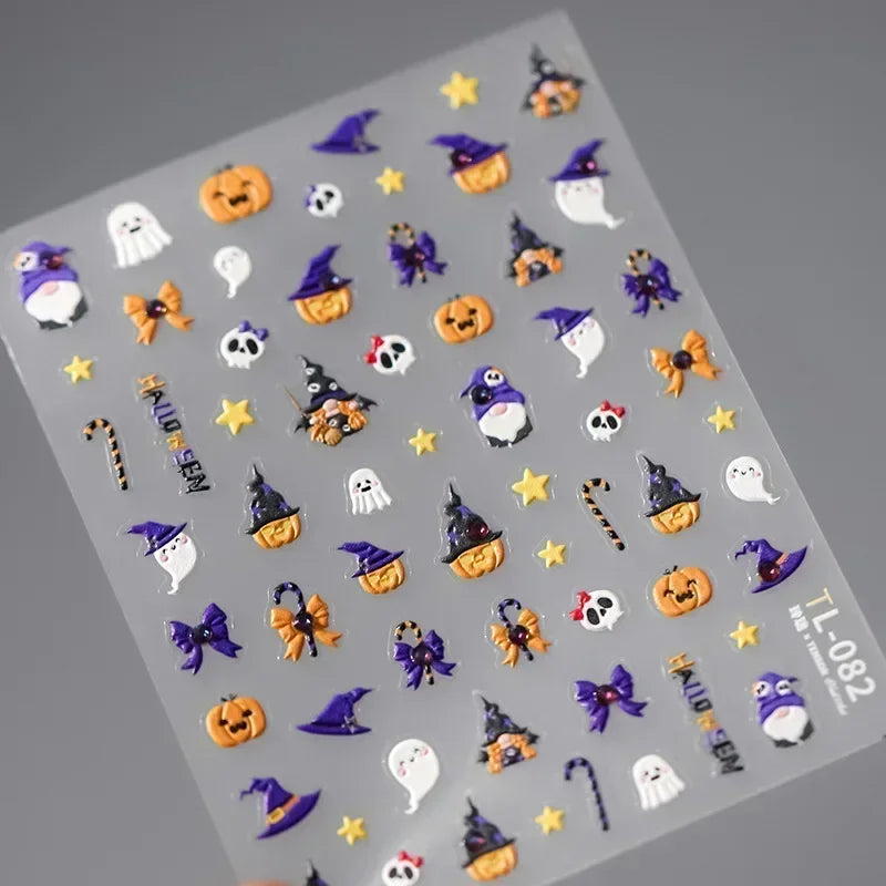 Gothic Dark Spider Butterfly Cross Flame Wings Halloween Horror Rose Flower Rabbit Pumpkin Bear Nail Art Stickers Manicure Decal (ONLINE ORDER ONLY)