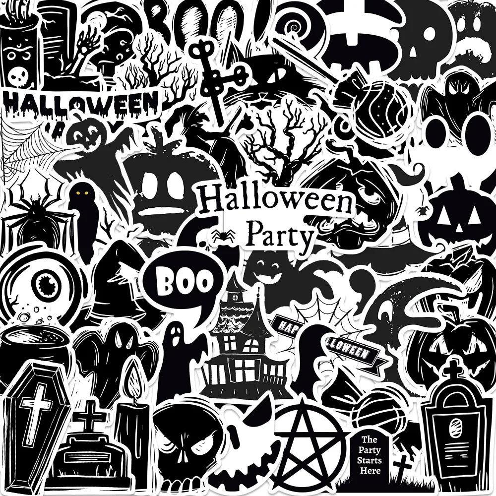 10/30/50PCS Horror Halloween Black Stickers Cute Ghost Decals DIY Wall Motorcycle Fridge Skateboard Phone Cartoon Sticker Toys (Online Order Only)