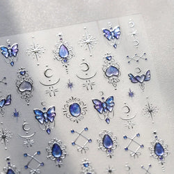Romantic Purple Star Moon Butterfly Bowknot Retro Water Drop Gem Starburst Adhesive Nail Art Stickers Starlight Manicure Decals (ONLINE ORDER ONLY)