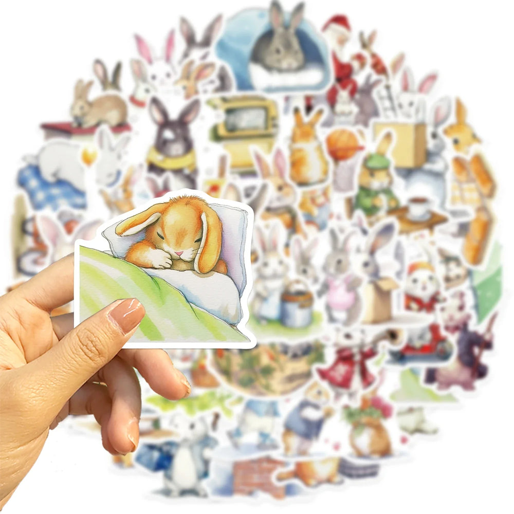 50pcs Retro Cute Cartoon Animal Bunny Rabbit Stickers For Luggage Laptop Water Bottle Phone Waterproof Graffiti Vinyl Decals (ONLINE ORDER ONLY)
