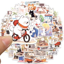 50pcs Cute Cartoon Animals Daily Life Stickers Vinyl Laptop Decals Luggage Skateboard Guitar Phone Waterproof Graffiti (ONLINE ORDER ONLY)