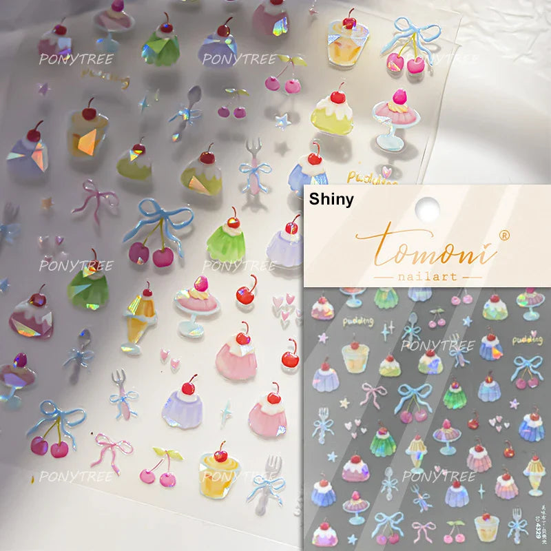 Lovely Pink Red Cherry Fruit Love Heart Star Lucky Letter Bowknot Romantic Adhesive Nail Art Stickers Rhinestone Manicure Decals (Online Order Only)