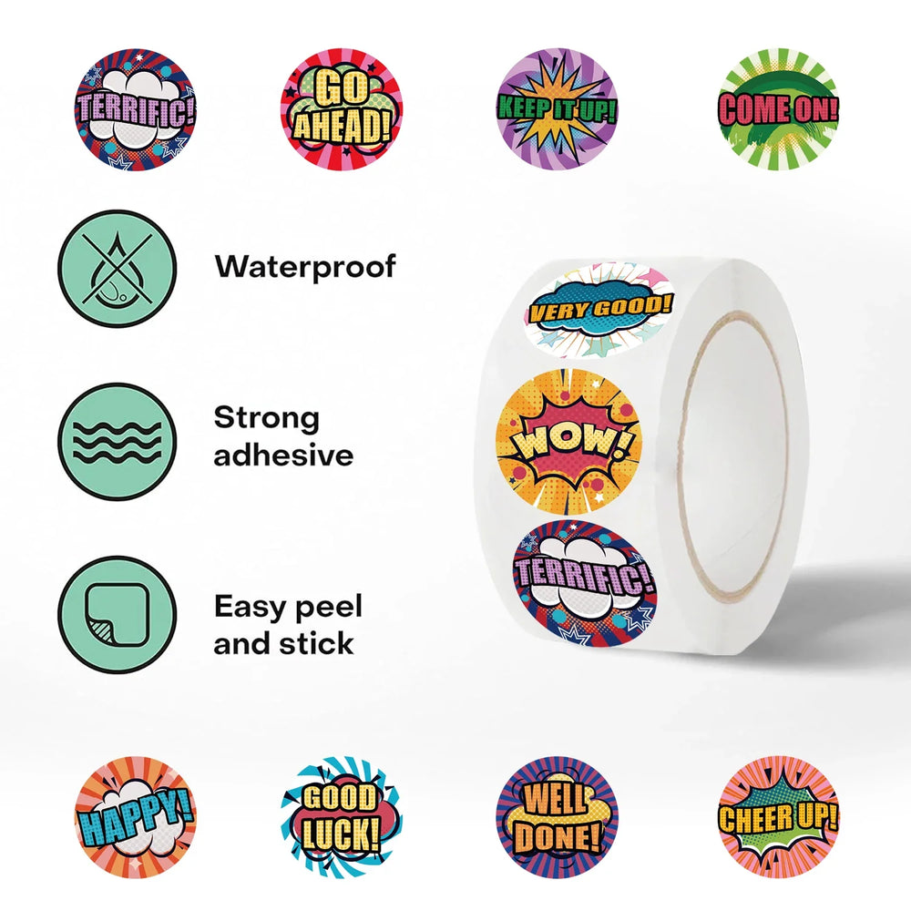 500pcs Cute Reward Stickers Roll with Word Motivational Stickers for School Teacher Kids Student Stationery Stickers Kids (Online Order Only)