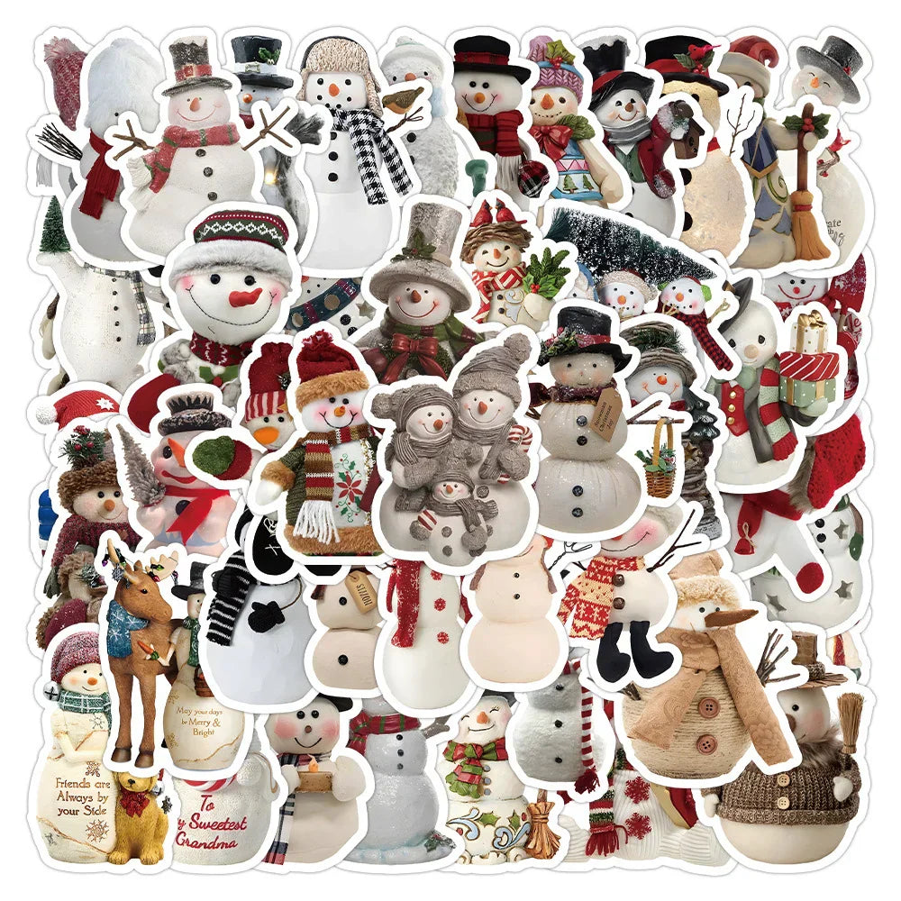 Retro Christmas Snowman Stickers - 10/30/50pcs for Laptop, Phone, Luggage, Fridge, Notebook (ONLINE ORDER ONLY)