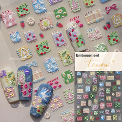 Retro Lace Gird Bowknot Love Heart Flower Leaves Fabric Art Photo Frame Embossed Self Adhesive Nail Art Stickers Manicure Decals (ONLINE ORDER ONLY)
