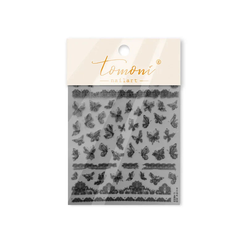 Lace Butterfly Hollow Out Fabric Romantic Flower Pattern Chic Adhesive Nail Art Sticker Rhinestone Manicure Decals Nail Supplies (ONLINE ORDER ONLY)