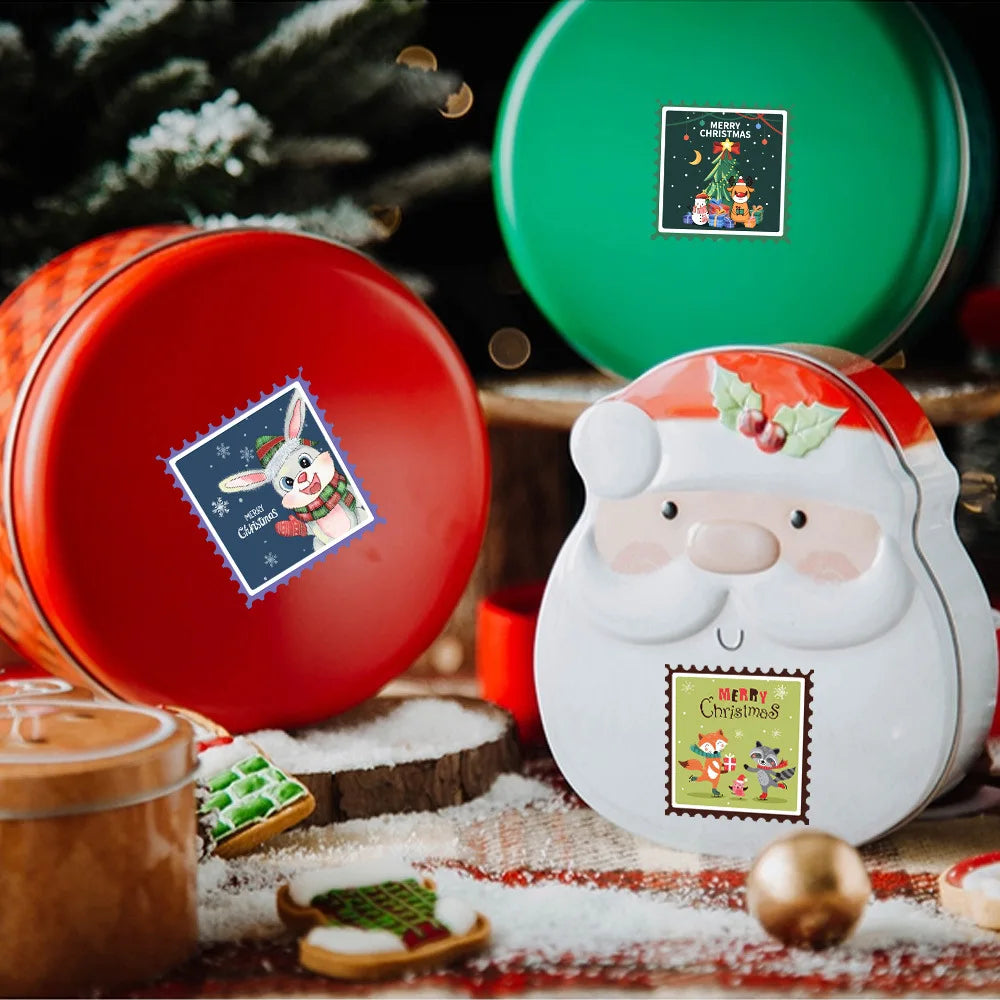 50-500Pcs 3.8cm Merry Christmas Stickers Square Christmas Tree Holiday Adhesive Labels For Cards Present Envelopes Seal Box Bag (ONLINE ORDER ONLY)