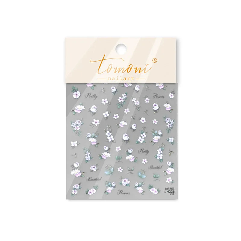 Pink Hot Stamping Flower Charm Peach Blossom Canglan Clover Daisy Pearl Self Adhesive Nail Art Decoration Sticker Manicure Decal (ONLINE ORDER ONLY)