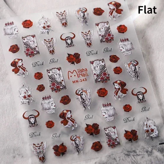 Gothic Dark Spider Butterfly Cross Flame Wings Halloween Horror Rose Flower Rabbit Pumpkin Bear Nail Art Stickers Manicure Decal (ONLINE ORDER ONLY)