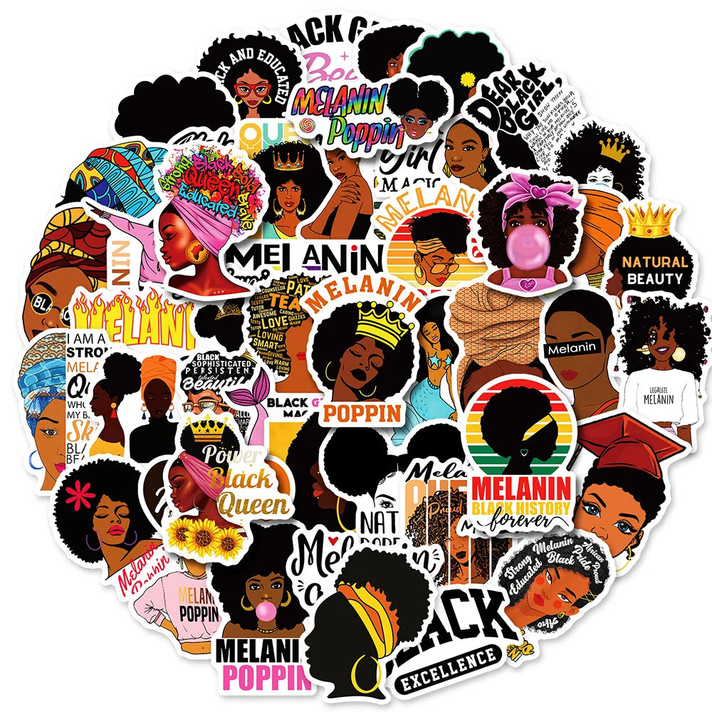 Melanin Girl Stickers for Phone Laptop Luggage Skateboard Kid Toys (Online Order Only)