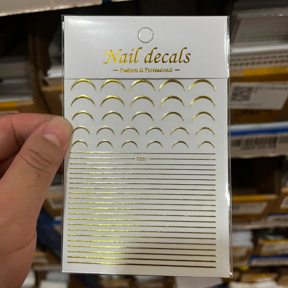 1Pc Laser Silver Gold Lines Stripe Nail Sticker Metal Strip Luxury Nails Slider Self Adhesive Slider Papers Transfer Stickers *& (Online Order Only)