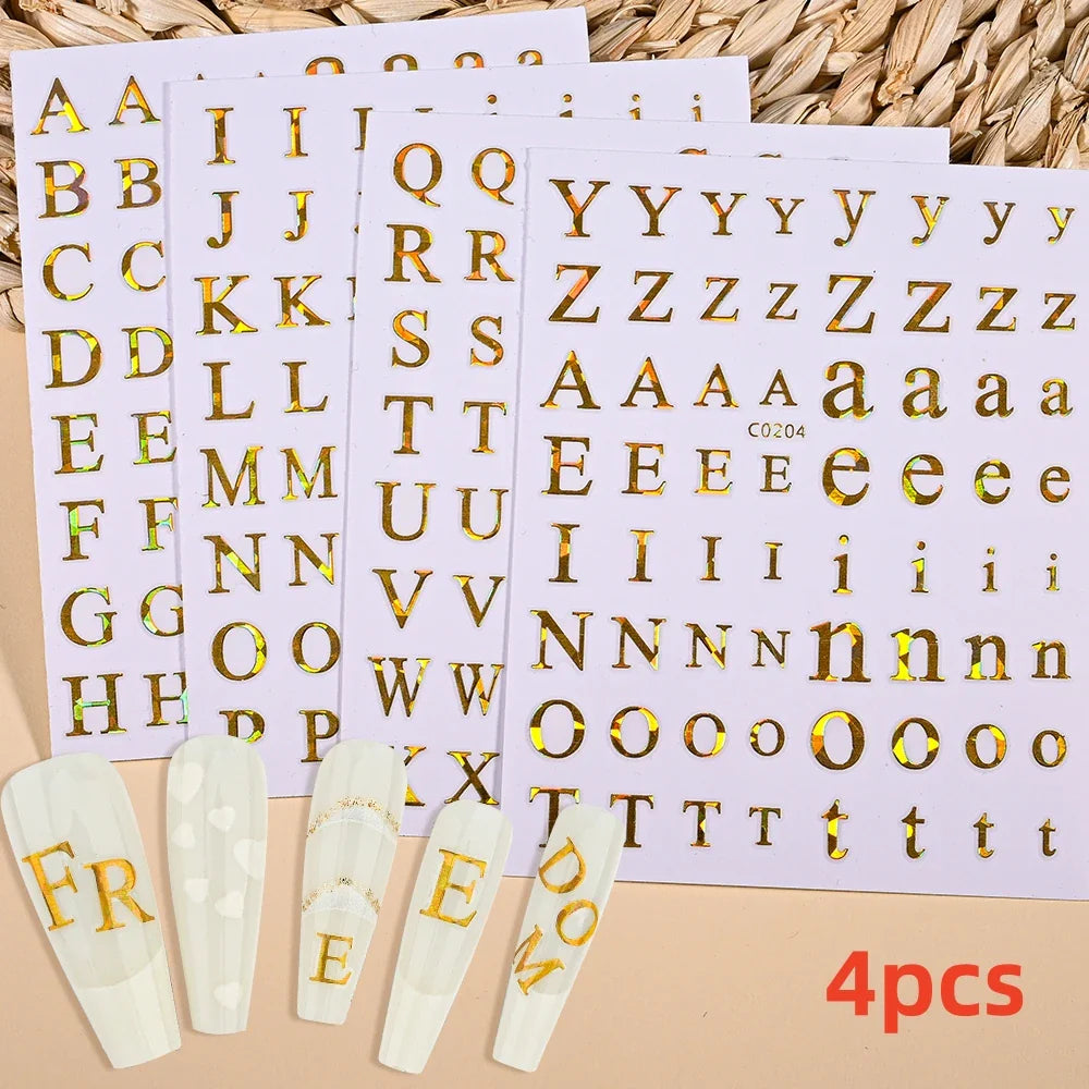 8pcs Gothic Alphabet Design Nail Art Stickers Retro English Letter Nail Art Stickers 3D Self-Adhesive Designs Nail Art Supplies* (Online Order Only)