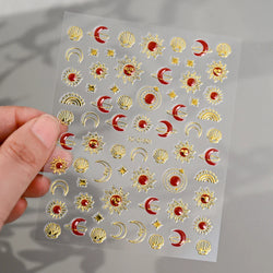 1pc Bohemian Valentine Nail Stickers 3D Self-Adhesive Fantasy Nail Art Glitter Sun, Heart, Lock, Star & Moon Designs Nail Decals (ONLINE ORDER ONLY)
