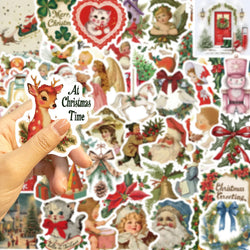 56Pcs Romantic Christmas Stickers Crafts Scrapbooking Book Label Decorative Christmas Tree Sticker DIY Stationery Notebook (ONLINE ORDER ONLY)