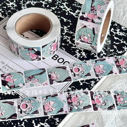 New500PCS Japanese Classic Anime Hatsune Miku Roll Sticker Handbill Material Cute High Appearance Level Envelope Sealing Sticker (ONLINE ORDER ONLY)