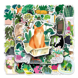 Cute Plant Cat Stickers Cartoon Aesthetic Decals for Laptop, Suitcase, Fridge - 10/30/50PCS (ONLINE ORDER ONLY)