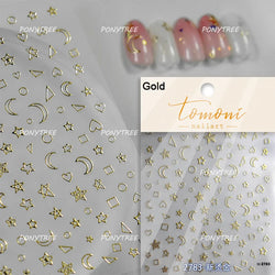Silver Star Moon Clock Watch Cherry Love Heart Bowknot Gird Irregular Lines Dot Liquid Lava Nail Art Stickers Manicure Decals (ONLINE ORDER ONLY)