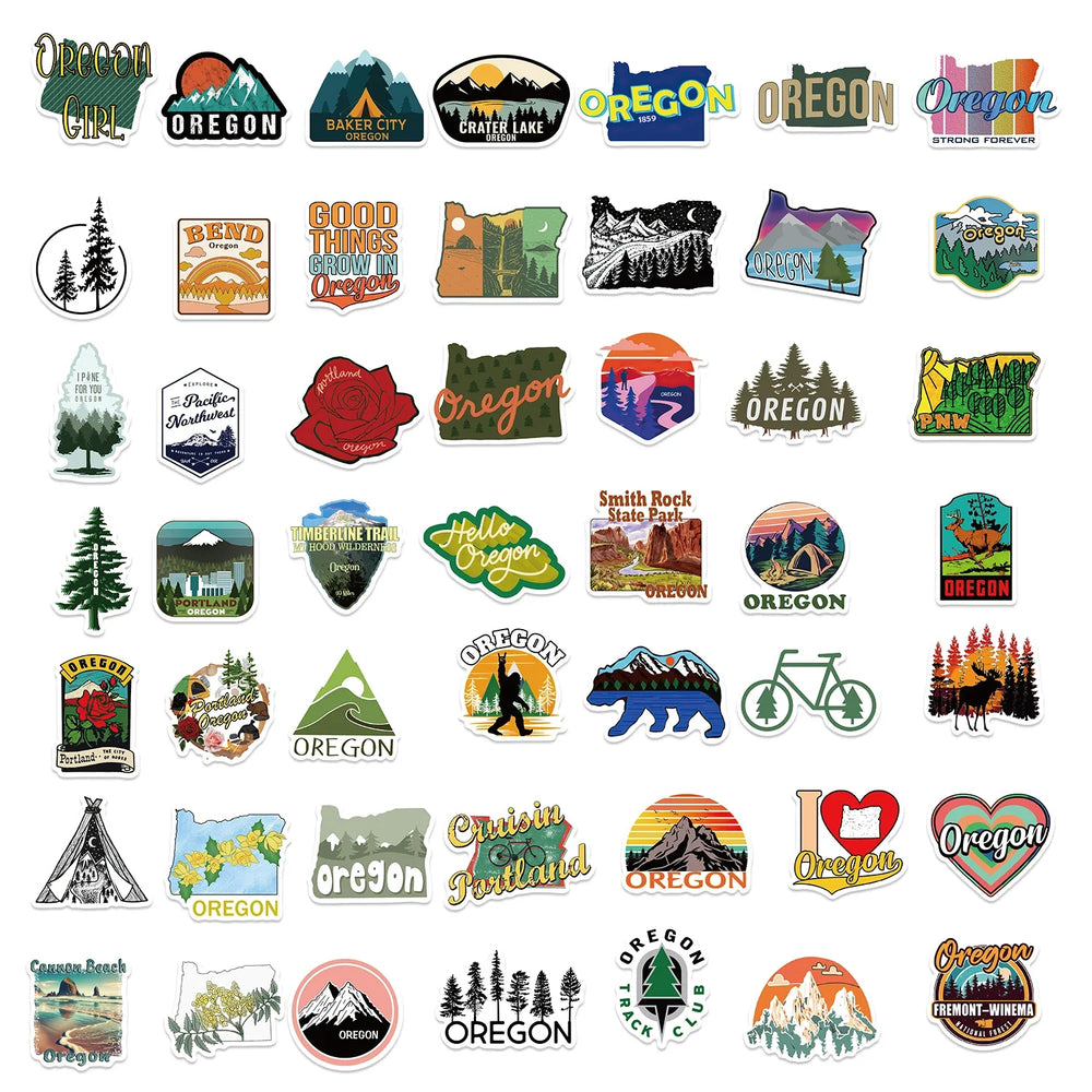 50Pcs Oregon America State Sticker For Laptop Luggage Phone Suitcase Skateboard Styling DIY Decal Pegatina Aufkleber Toy Decal (Online Order Only)