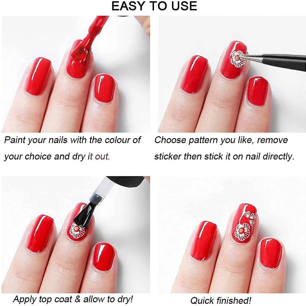 30 Sheet 3D Flower Nail Stickers Decals 6.5*5cm Transparent White Floral Leaf Butterflies Heart Nail Art Adhesive Strip Supplies (ONLINE ORDER ONLY)
