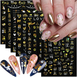 12pcs 3D Golden Glitter Heart Love Nail Stickers Valentine Self Adhesive Cute Cartoon Decal Geometry Slider Manicure Decoration* (ONLINE ORDER ONLY)
