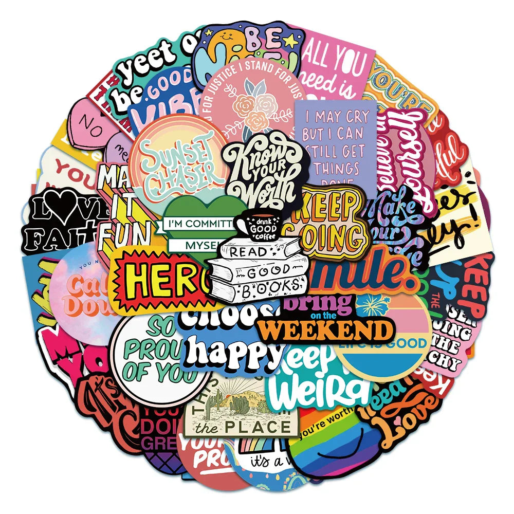 50Pcs Inspirational Stickers for Laptop, Phone, Luggage, Skateboard, Kids Gift (Online Order Only)