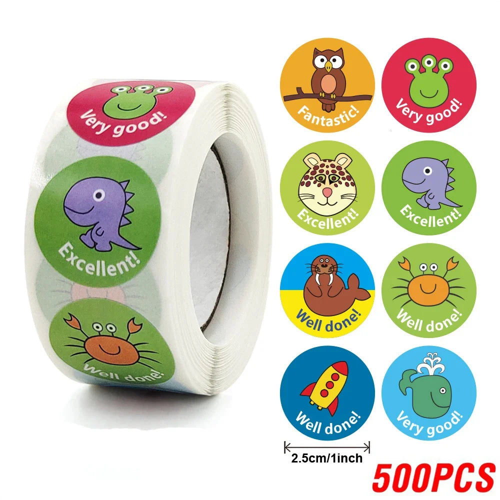 100-500pcs New Cartoon Dinosaurs Stickers 6 Designs for Classroom Teacher Stationery Sticker Label for Kids Reward Stickers (ONLINE ORDER ONLY)