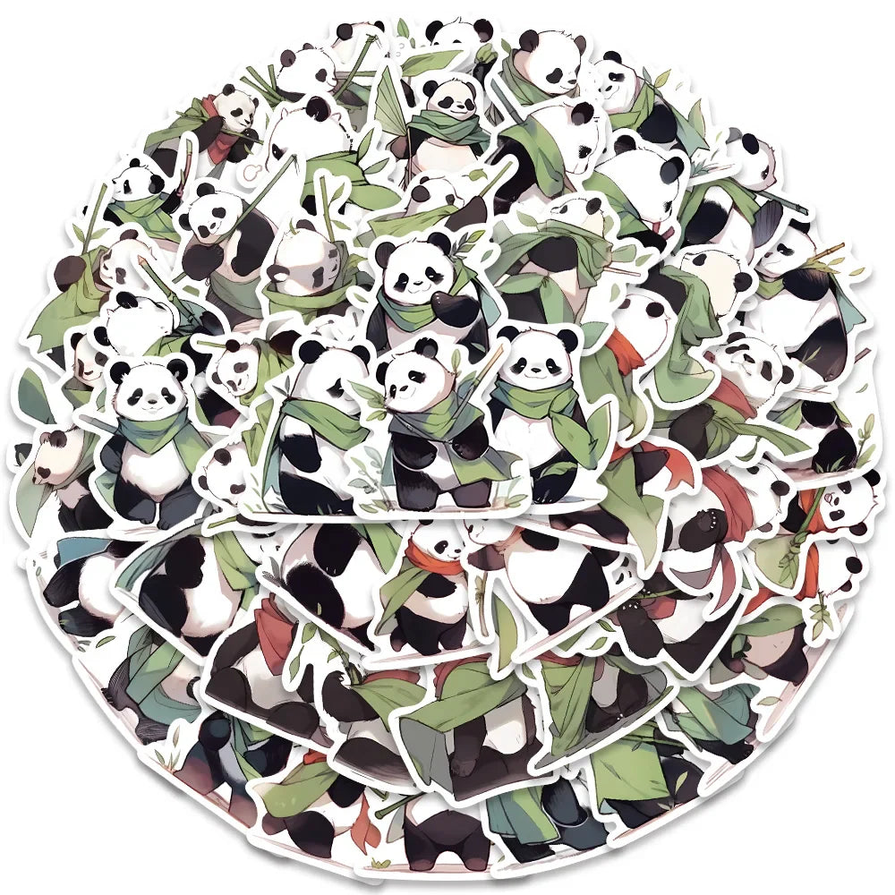 54pcs Cartoon Master Panda Animal Stickers For Laptop Guitar Phone Luggage Decor Waterproof Graffiti Bicycle Car Vinyl Decals (ONLINE ORDER ONLY)